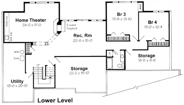 Contemporary One-Story Ranch Traditional Lower Level of Plan 24802