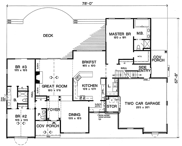 Bungalow European Traditional Level One of Plan 24950