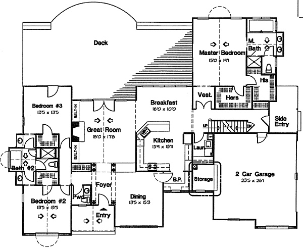 Bungalow European Ranch Traditional Level One of Plan 24953