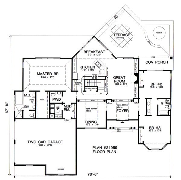 Cape Cod European One-Story Ranch Traditional Level One of Plan 24959