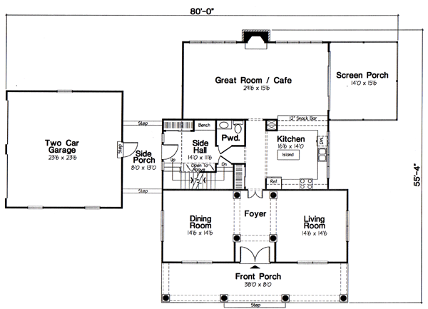 Country Farmhouse Southern Level One of Plan 24968