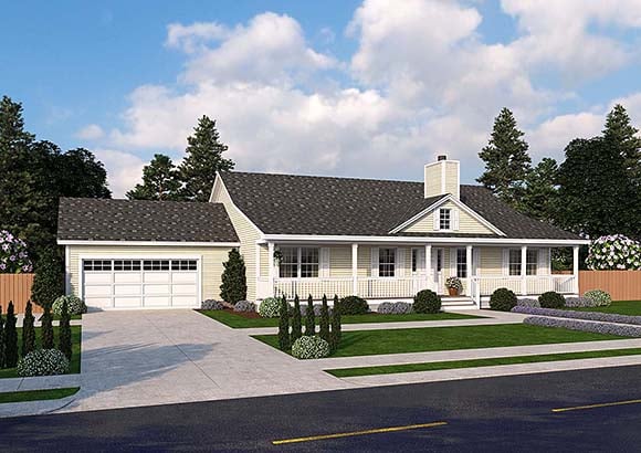 Country, Ranch, Traditional House Plan 25103 with 3 Beds, 2 Baths, 2 Car Garage Elevation