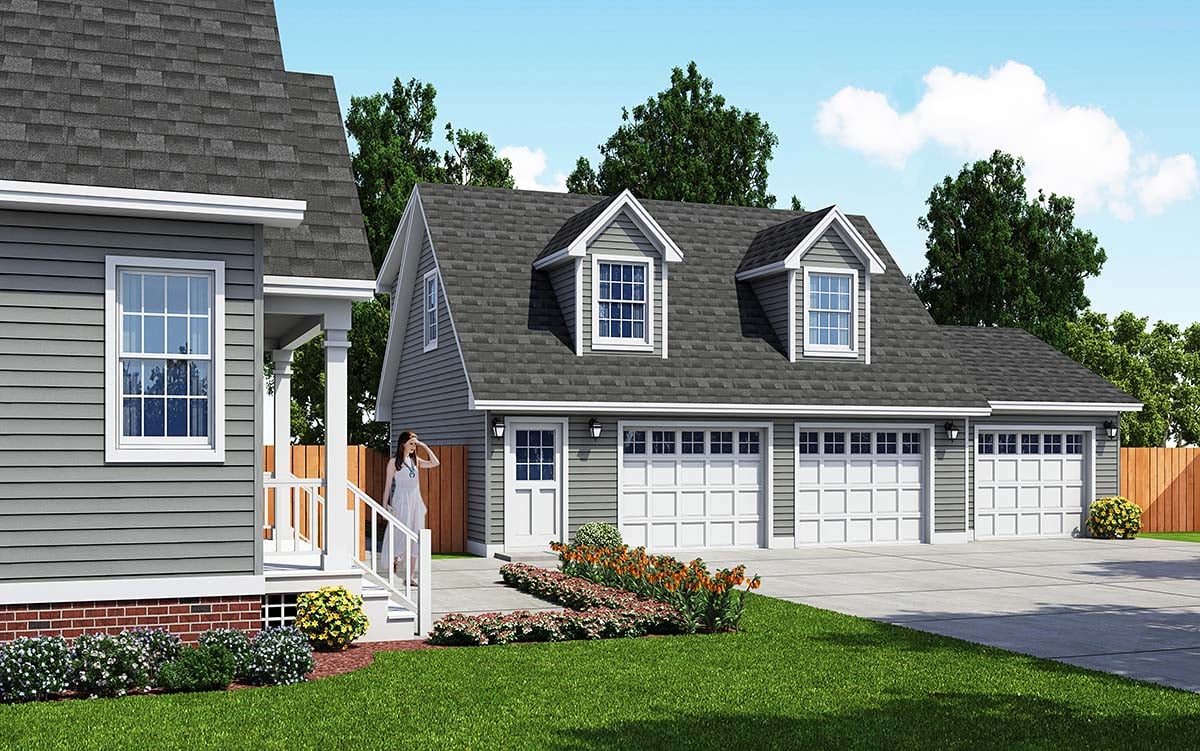 Cape Cod, Country 3 Car Garage Apartment Plan 30031 with 1 Beds, 1 Baths Elevation