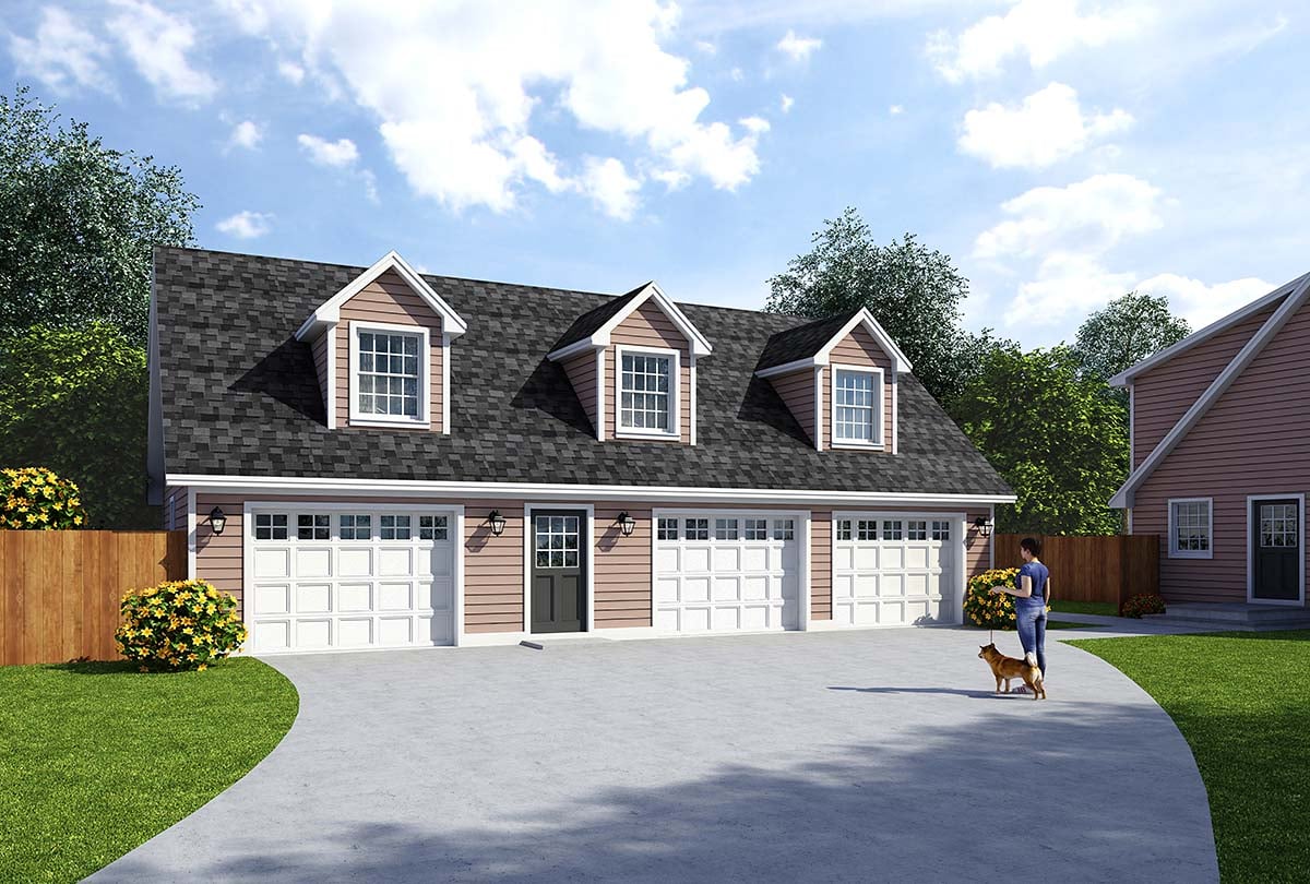 Cape Cod, Country, Traditional 3 Car Garage Apartment Plan 30032 with 2 Beds, 2 Baths Elevation