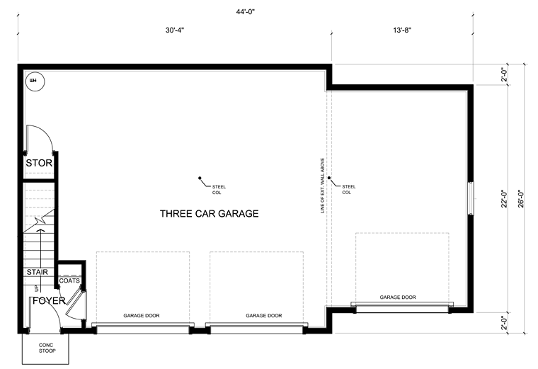 Cape Cod, Saltbox, Traditional 3 Car Garage Apartment Plan 30033 Level One