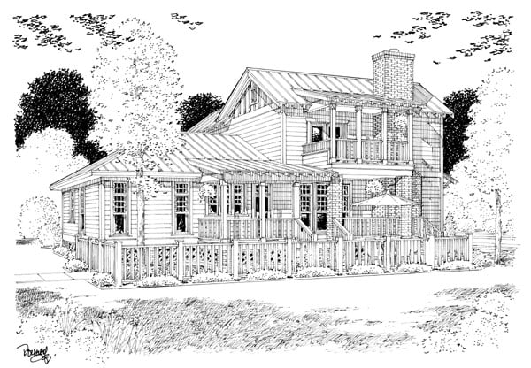 Bungalow Coastal Cottage Country Farmhouse Traditional Rear Elevation of Plan 30501