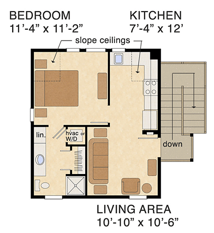 Bungalow, Cottage, Craftsman 2 Car Garage Apartment Plan 30503 with 1 Beds, 1 Baths Second Level Plan
