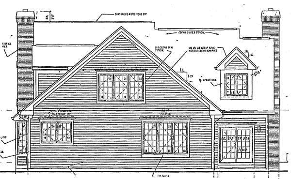 Cape Cod Contemporary Country Traditional Rear Elevation of Plan 32025