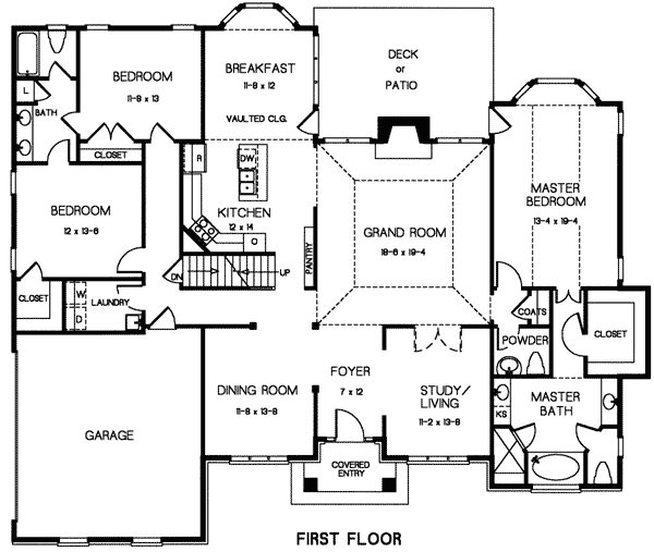 Colonial European One-Story Level One of Plan 32252