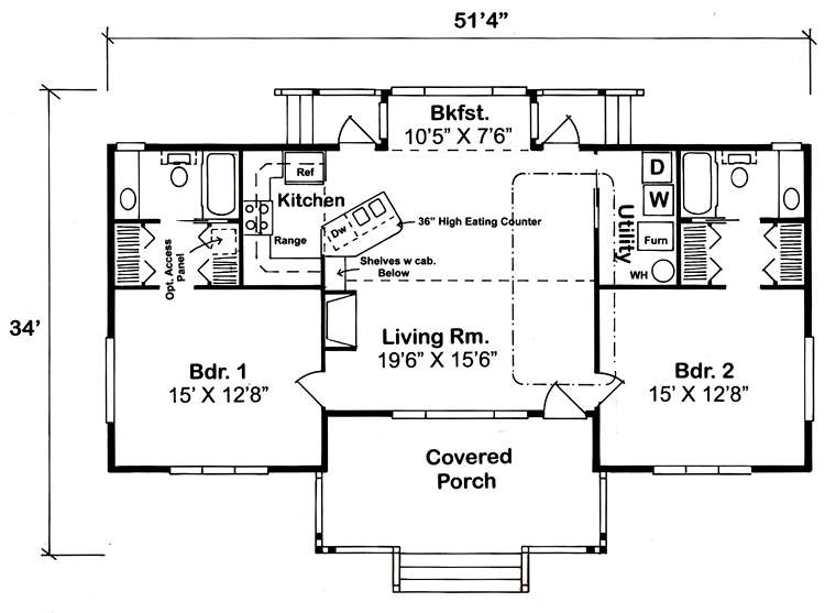 Bungalow Cottage Country One-Story Level One of Plan 32323