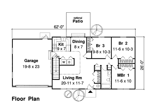 One-Story Ranch Traditional Level One of Plan 34002