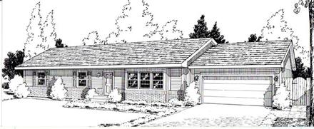 One-Story Ranch Elevation of Plan 34004