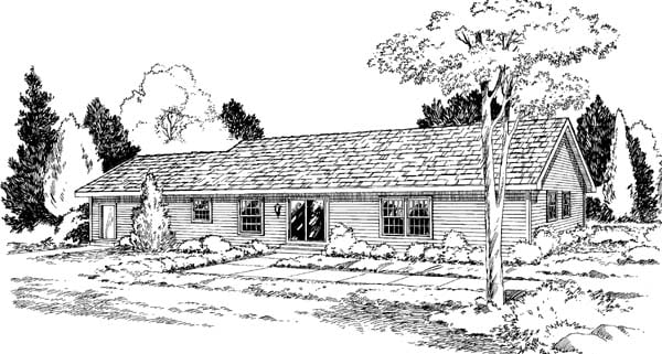 Ranch Rear Elevation of Plan 34011