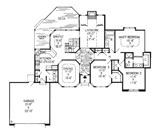 Contemporary Ranch Traditional Level One of Plan 34013