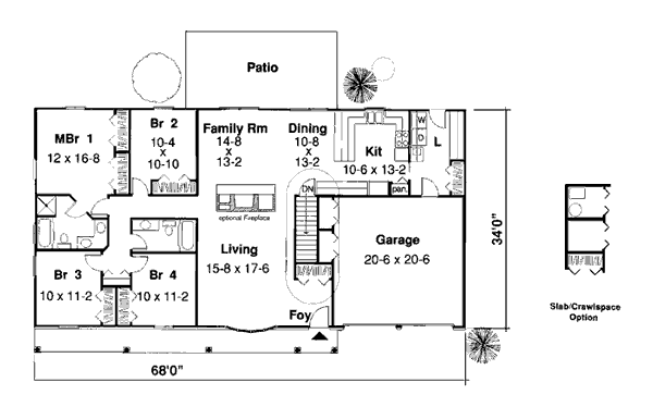 One-Story Ranch Traditional Level One of Plan 34014