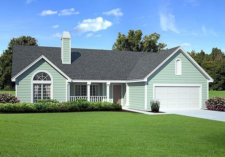 Country One-Story Ranch Traditional Elevation of Plan 34031