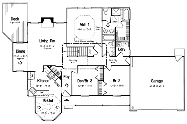 Country One-Story Ranch Traditional Level One of Plan 34043