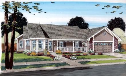 Country One-Story Ranch Traditional Elevation of Plan 34043