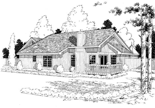 Country One-Story Ranch Traditional Rear Elevation of Plan 34043