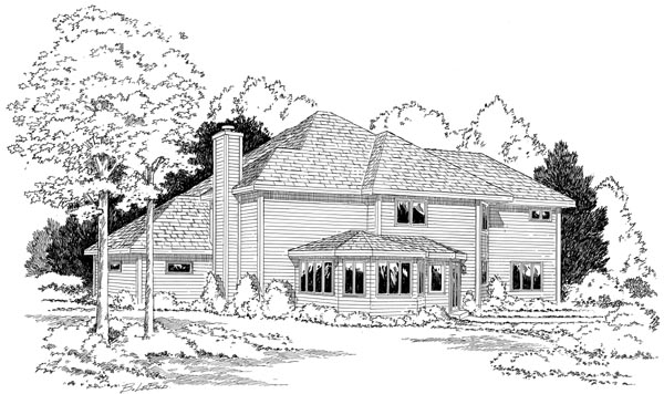 European Traditional Rear Elevation of Plan 34047