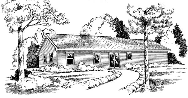 One-Story Ranch Traditional Rear Elevation of Plan 34054