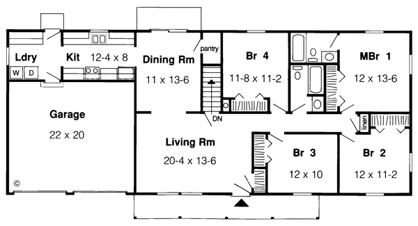 Ranch Traditional Level One of Plan 34055