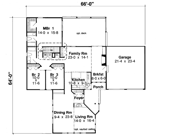 Contemporary One-Story Ranch Traditional Level One of Plan 34064