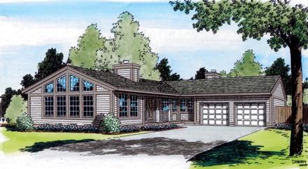 Contemporary One-Story Ranch Traditional Elevation of Plan 34064