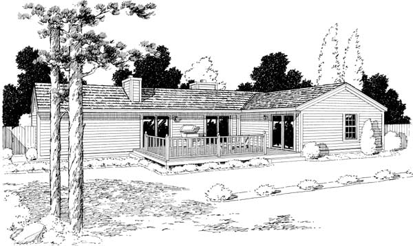Contemporary One-Story Ranch Traditional Rear Elevation of Plan 34064