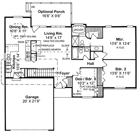 Ranch, Traditional House Plan 34150 with 3 Beds, 2 Baths, 2 Car Garage First Level Plan