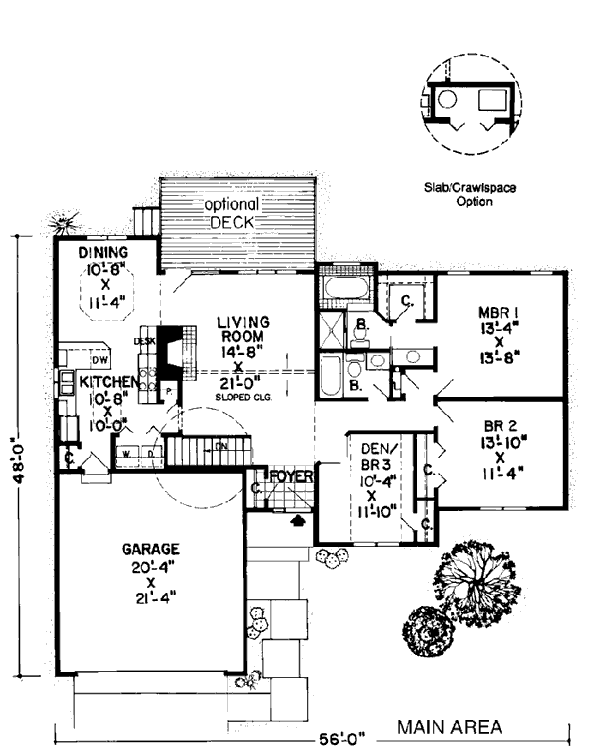 One-Story Ranch Level One of Plan 34154