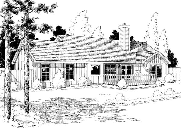 One-Story Ranch Rear Elevation of Plan 34154