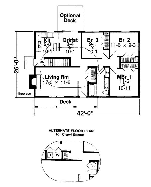 Country One-Story Ranch Traditional Level One of Plan 34328