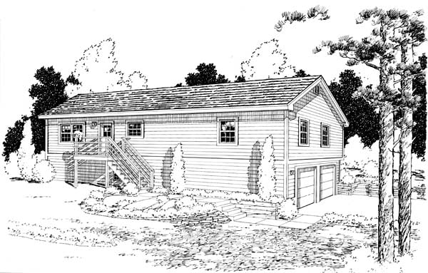 Country Ranch Traditional Rear Elevation of Plan 34679