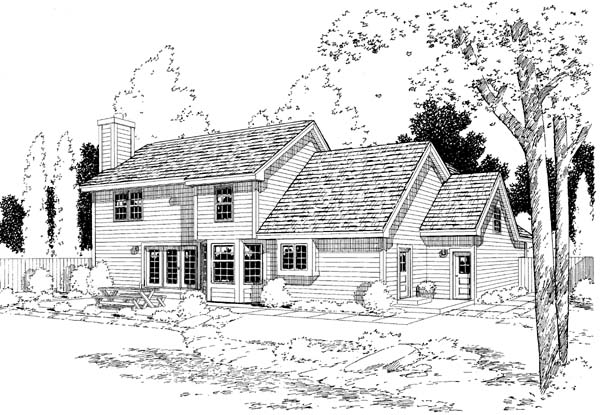 Country Farmhouse Traditional Rear Elevation of Plan 34827