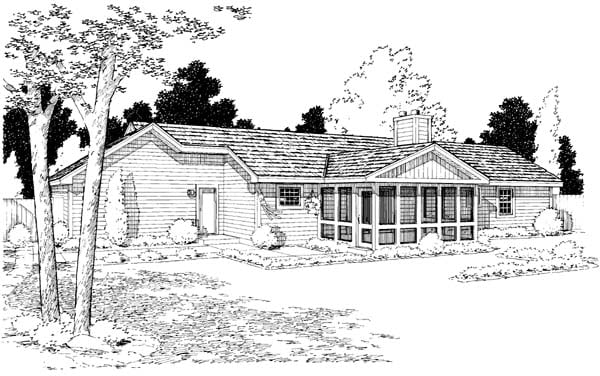 One-Story Ranch Traditional Rear Elevation of Plan 34952