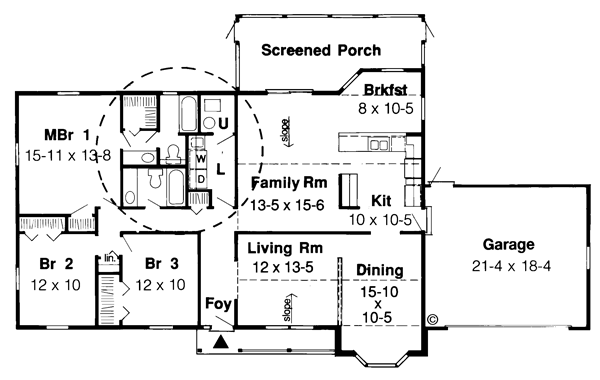 One-Story Ranch Traditional Level One of Plan 34976