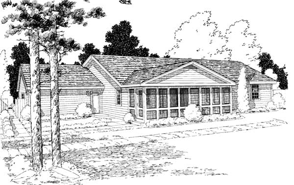 One-Story Ranch Traditional Rear Elevation of Plan 34976