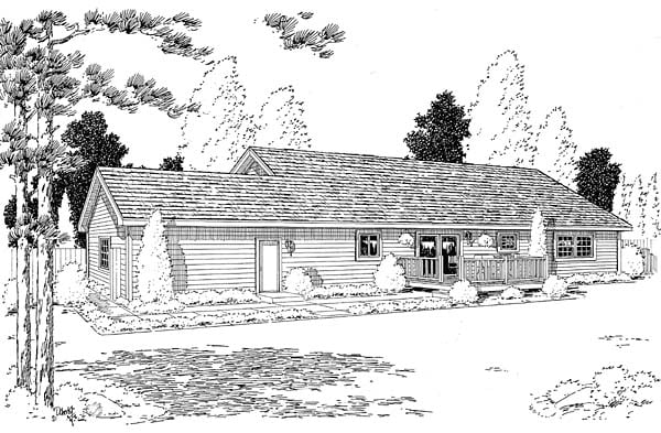 One-Story Ranch Traditional Rear Elevation of Plan 35003