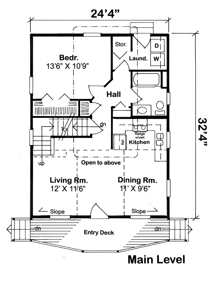 Cabin, Contemporary, Cottage House Plan 35009 with 2 Beds, 1 Baths Level One