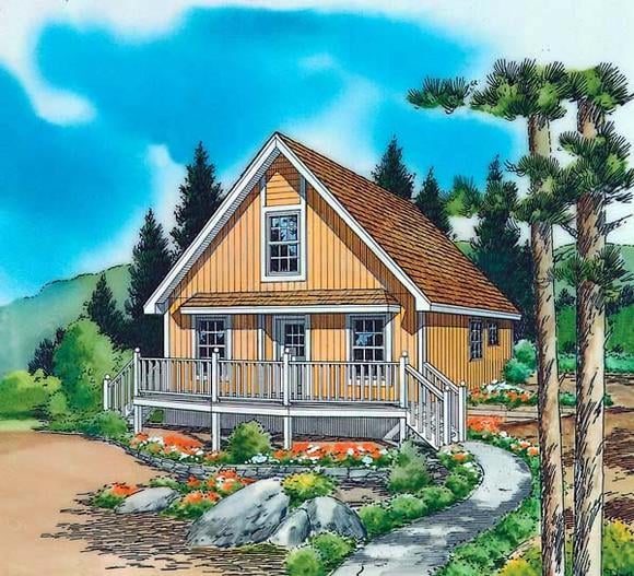 Cabin, Contemporary, Cottage House Plan 35009 with 2 Beds, 1 Baths Elevation