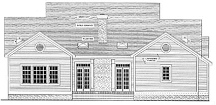 Cape Cod Colonial Country Rear Elevation of Plan 40015