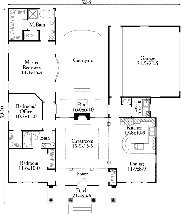 House Plan 40027 with 3 Beds, 2 Baths, 2 Car Garage Level One