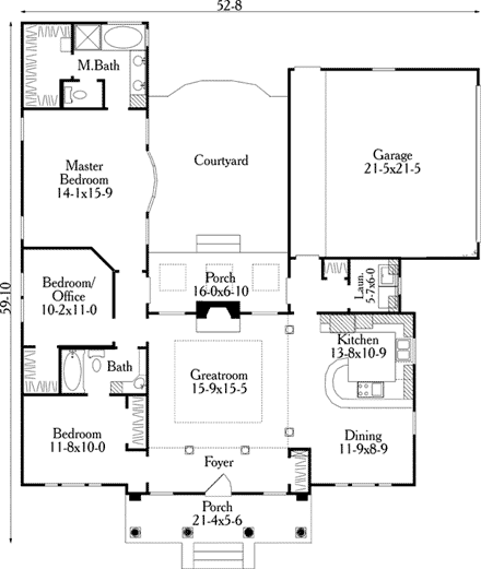 House Plan 40027 with 3 Beds, 2 Baths, 2 Car Garage First Level Plan