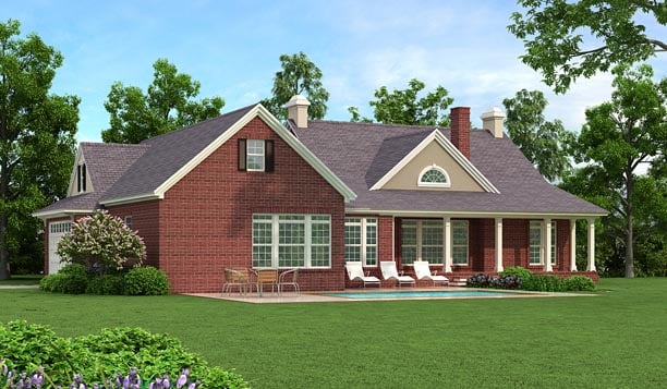 Colonial Country Ranch Traditional Rear Elevation of Plan 40037