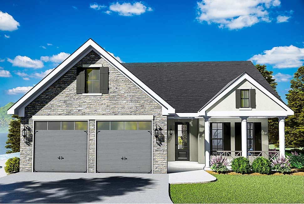 Cape Cod, Coastal, Cottage, Country, Southern, Traditional Plan with 1725 Sq. Ft., 3 Bedrooms, 2 Bathrooms, 2 Car Garage Elevation