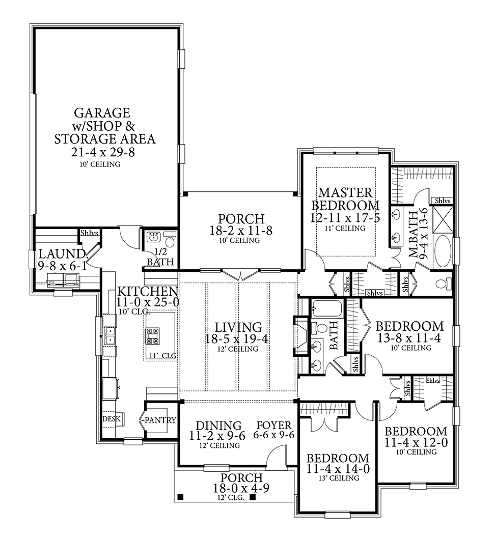 Cottage Country Craftsman Southern Traditional Level One of Plan 40043