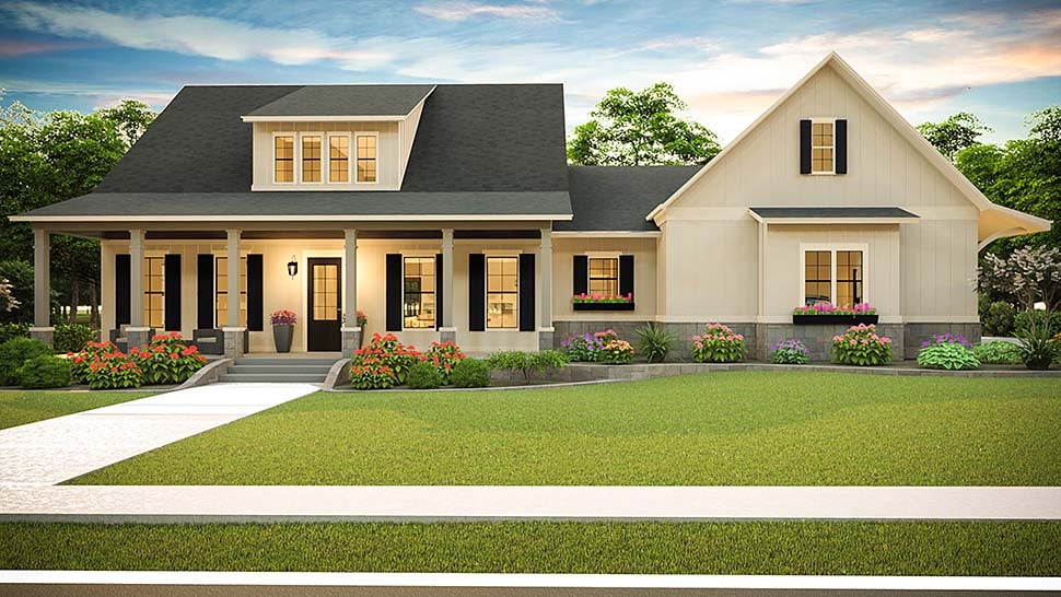 Country, Farmhouse, Southern Plan with 2252 Sq. Ft., 3 Bedrooms, 2 Bathrooms, 2 Car Garage Elevation