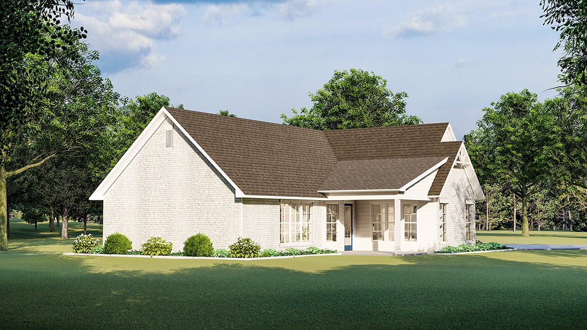 Cottage, Country, Farmhouse, French Country, Southern, Traditional Plan with 1782 Sq. Ft., 3 Bedrooms, 2 Bathrooms, 2 Car Garage Rear Elevation