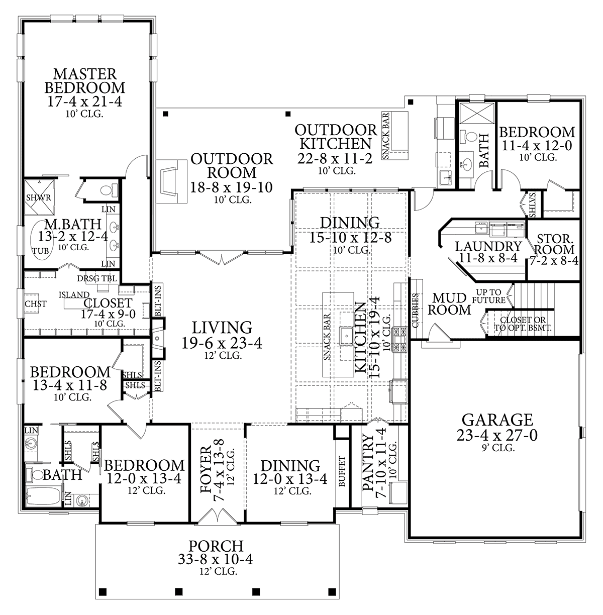 Acadian Country Farmhouse French Country Southern Traditional Level One of Plan 40051